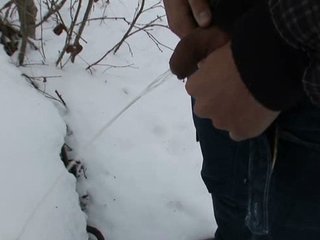 pissing on the white snow