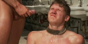 Young guy gets the piss, gang fucked and a face full of cum